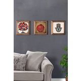 Oscar Stone Decor Masif (Ahşap) Çerçeveli 3'lü Set Taş Tablo Pano 28x28 cm Nar Ağacı Fatma Ana Nar