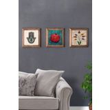 Oscar Stone Decor Masif (Ahşap) Çerçeveli 3'lü Set Taş Tablo Pano 28X28 cm Nar Ağacı Hands on Fatma