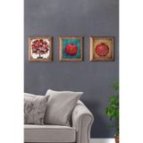 Oscar Stone Decor Masif (Ahşap) Çerçeveli 3'Lü Set Taş Tablo Pano 28X28 Cm Nar Ağacı Nar Ve Nar Dua 3Prmt-40-0475