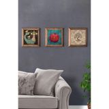 Oscar Stone Decor Masif Ahşap Çerçeveli 3'Lü Set Taş Tablo Pano 28X28 Cm Nar Dua Fil 3Prmt-40-0433