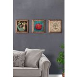Oscar Stone Decor Masif (Ahşap) Çerçeveli 3'lü Set Taş Tablo Pano 28x28 cm Nar Dua Fil 3PRMT-40-0438