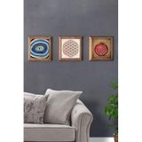 Oscar Stone Decor Masif (Ahşap) Çerçeveli 3'Lü Set Taş Tablo Pano 28X28 Cm Nar Duası Nazar Göz 3Prmt-40-0565