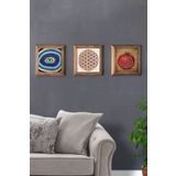 Oscar Stone Decor Masif (Ahşap) Çerçeveli 3'lü Set Taş Tablo Pano 28x28 cm Nar Duası Nazar Göz