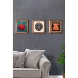Oscar Stone Decor Masif (Ahşap) Çerçeveli 3'lü Set Taş Tablo Pano 28X28 cm Nar Nazar Boncuğu Kaftan 3PRMT-40-0213