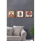 Oscar Stone Decor Masif (Ahşap) Çerçeveli 3'Lü Set Taş Tablo Pano 28X28 Cm Nar Nazar Dua Fatma Ana 3Prmt-40-0161