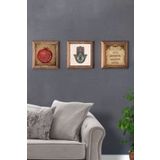 Oscar Stone Decor Masif (Ahşap) Çerçeveli 3'lü Set Taş Tablo Pano 28x28 cm Nar Nazar Dua Fatma Ana
