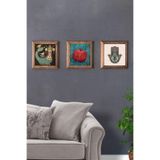 Oscar Stone Decor Masif (Ahşap) Çerçeveli 3'Lü Set Taş Tablo Pano 28X28 Cm Nar Şahmeran Fatma Ana 3Prmt-40-0346