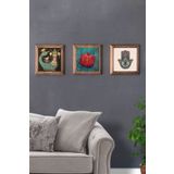 Oscar Stone Decor Masif (Ahşap) Çerçeveli 3'lü Set Taş Tablo Pano 28X28 cm Nar Şahmeran Fatma Ana