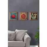 Oscar Stone Decor Masif (Ahşap) Çerçeveli 3'lü Set Taş Tablo Pano 28x28 cm Nar Şahmeran Nar Dua