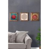 Oscar Stone Decor Masif (Ahşap) Çerçeveli 3'lü Set Taş Tablo Pano 28x28 cm Nar Yaşam Çiçeği Nar Dua 3PRMT-40-0564