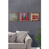 Oscar Stone Decor Masif (Ahşap) Çerçeveli 3'lü Set Taş Tablo Pano 28x28 cm Nar Yaşam Çiçeği Nar