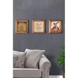 Oscar Stone Decor Masif (Ahşap) Çerçeveli 3'Lü Set Taş Tablo Pano 28X28 Cm Nazar Ayetel Dua Semazen 3Prmt-40-0216