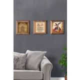 Oscar Stone Decor Masif (Ahşap) Çerçeveli 3'lü Set Taş Tablo Pano 28X28 cm Nazar Ayetel Dua Semazen