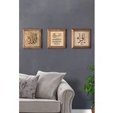 Oscar Stone Decor Masif (Ahşap) Çerçeveli 3'lü Set Taş Tablo Pano 28X28 cm Nazar Ayeti Allah Seti