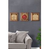 Oscar Stone Decor Masif (Ahşap) Çerçeveli 3'lü Set Taş Tablo Pano 28x28 cm Nazar Bereket Dua Nar Dua