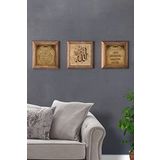 Oscar Stone Decor Masif (Ahşap) Çerçeveli 3'lü Set Taş Tablo Pano 28X28 cm Nazar Bereket Duası Allah