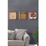 Oscar Stone Decor Masif (Ahşap) Çerçeveli 3'lü Set Taş Tablo Pano 28X28 cm Nazar Bereket Nar Ağacı 3PRMT-40-0170