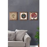 Oscar Stone Decor Masif (Ahşap) Çerçeveli 3'lü Set Taş Tablo Pano 28X28 cm Nazar Boncuğu Nar Ağacı