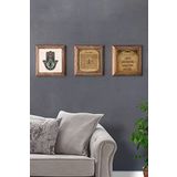 Oscar Stone Decor Masif (Ahşap) Çerçeveli 3'lü Set Taş Tablo Pano 28X28 cm Nazar Duası Esmaül Hüsna