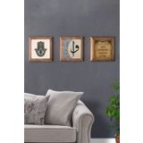 Oscar Stone Decor Masif (Ahşap) Çerçeveli 3'lü Set Taş Tablo Pano 28X28 cm Nazar Duası Fatma Ana