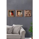 Oscar Stone Decor Masif (ahşap) Çerçeveli 3'lü Set Taş Tablo Pano 28x28 Cm Osman Hamdi Kaplumbağa 3PRMT-40-0004