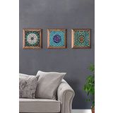 Oscar Stone Decor Masif (Ahşap) Çerçeveli 3'lü Set Taş Tablo Pano 28X28 cm Pattern Desen