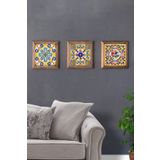 Oscar Stone Decor Masif (Ahşap) Çerçeveli 3'lü Set Taş Tablo Pano 28X28 cm Pattern Set Desenler