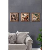 Oscar Stone Decor Masif (Ahşap) Çerçeveli 3'lü Set Taş Tablo Pano 28X28 cm Rönesans Eserleri Seti