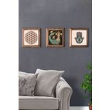Oscar Stone Decor Masif (ahşap) Çerçeveli 3'lü Set Taş Tablo Pano 28x28 Cm Şahmeran Fatma Ana Eli 3PRMT-40-0343