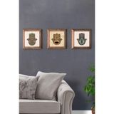 Oscar Stone Decor Masif (Ahşap) Çerçeveli 3'Lü Set Taş Tablo Pano 28X28 Cm Şahmeran Fatma Ana Eli 3Prmt-40-0591
