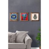 Oscar Stone Decor Masif (Ahşap) Çerçeveli 3'Lü Set Taş Tablo Pano 28X28 Cm Şahmeran Nazar Göz 3Prmt-40-0360