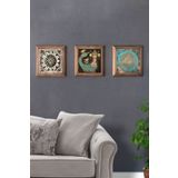 Oscar Stone Decor Masif (Ahşap) Çerçeveli 3'lü Set Taş Tablo Pano 28x28 cm Şahmeran Yaşam Çiçeği 3PRMT-40-0503