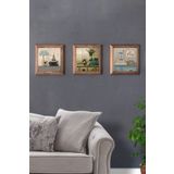 Oscar Stone Decor Masif (Ahşap) Çerçeveli 3'lü Set Taş Tablo Pano 28X28 cm Saksı Çiçeği Salon Çiçeği