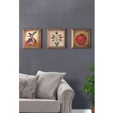 Oscar Stone Decor Masif (ahşap) Çerçeveli 3'lü Set Taş Tablo Pano 28x28 Cm Semazen Ebruli Nar Dua 3PRMT-40-0447