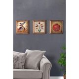 Oscar Stone Decor Masif (Ahşap) Çerçeveli 3'Lü Set Taş Tablo Pano 28X28 Cm Semazen Ebruli Nar Dua 3Prmt-40-0449