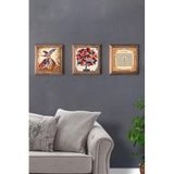 Oscar Stone Decor Masif ahşap Çerçeveli 3'lü Set Taş Tablo Pano 28x28 cm Semazen Esmaül Hüsna Nar 3PRMT-40-0142
