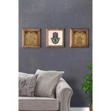 Oscar Stone Decor Masif (Ahşap) Çerçeveli 3'Lü Set Taş Tablo Pano 28X28 Cm Semazen Fatma Ana Nar Dua 3Prmt-40-0106