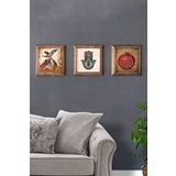 Oscar Stone Decor Masif (Ahşap) Çerçeveli 3'lü Set Taş Tablo Pano 28x28 cm Semazen Fatma Ana Nar Dua