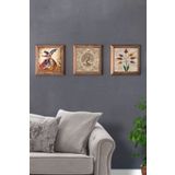 Oscar Stone Decor Masif (Ahşap) Çerçeveli 3'lü Set Taş Tablo Pano 28x28 cm Semazen Hayat Ağacı Ebru