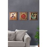 Oscar Stone Decor Masif (ahşap) Çerçeveli 3'lü Set Taş Tablo Pano 28x28 Cm Semazen Nar Dua Şahmeran 3PRMT-40-0434