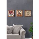Oscar Stone Decor Masif (Ahşap) Çerçeveli 3'lü Set Taş Tablo Pano 28x28 cm Semazen Şahmeran Nar