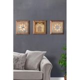 Oscar Stone Decor Masif (Ahşap) Çerçeveli 3'Lü Set Taş Tablo Pano 28X28 Cm Vav Allah Muhammed 3Prmt-40-0178