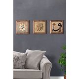 Oscar Stone Decor Masif (Ahşap) Çerçeveli 3'lü Set Taş Tablo Pano 28x28 cm Vav Allah Muhammed