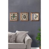 Oscar Stone Decor Masif (Ahşap) Çerçeveli 3'lü Set Taş Tablo Pano 28X28 cm Vav Elif Desen Pattern 3PRMT-40-0168