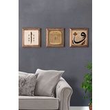 Oscar Stone Decor Masif (Ahşap) Çerçeveli 3'lü Set Taş Tablo Pano 28x28 cm Vav Elif Esmaül Hüsna
