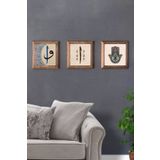 Oscar Stone Decor Masif (Ahşap) Çerçeveli 3'lü Set Taş Tablo Pano 28X28 cm Vav Elif Fatma Ana Hamsa 3PRMT-40-0177