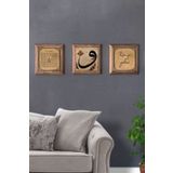 Oscar Stone Decor Masif (Ahşap) Çerçeveli 3'lü Set Taş Tablo Pano 28x28 cm Vav Kunfe Yekun Esmaül