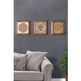 Oscar Stone Decor Masif (ahşap) Çerçeveli 3'lü Set Taş Tablo Pano 28x28 Cm Yaşam Çiçeği Hayat Ağacı 3PRMT-40-0246