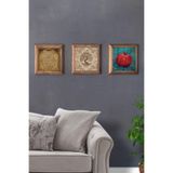 Oscar Stone Decor Masif (Ahşap) Çerçeveli 3'Lü Set Taş Tablo Pano 28X28 Cm Yaşam Çiçeği Hayat Ağacı Nar Ağacı Seti 3Prmt-40-0231