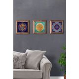 Oscar Stone Decor Masif (ahşap) Çerçeveli 3'lü Set Taş Tablo Pano 28x28 Cm Yaşam Çiçeği Lotus 3PRMT-40-0254